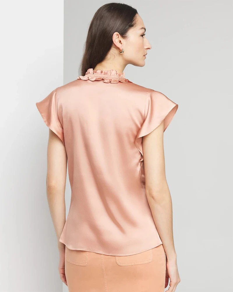 Petite Ruched Neck Flutter Shell Top