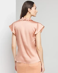 Petite Ruched Neck Flutter Shell Top