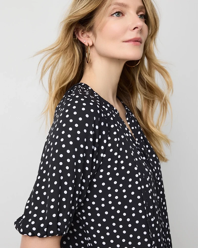 Elbow Sleeve V-neck Blouse