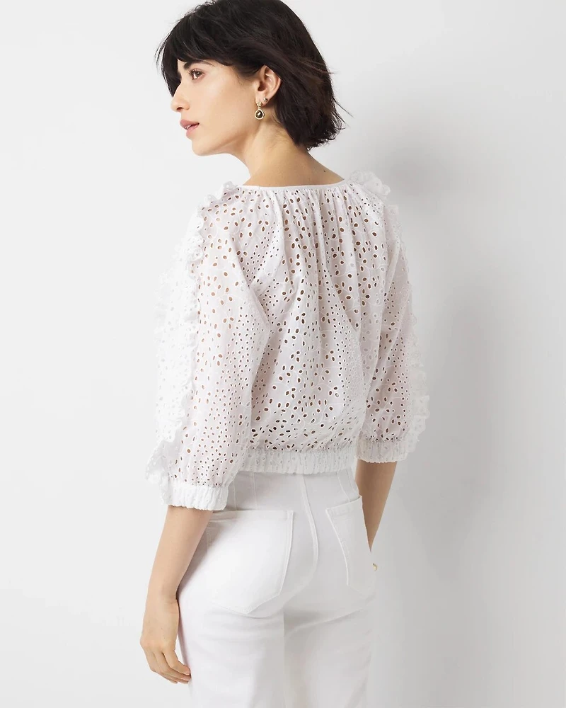 Petite Eyelet & Ruffle Blouse