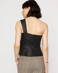 One-Shoulder Faux Leather Peplum Top