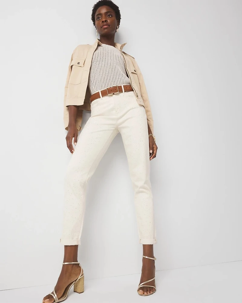 Petite Mid-Rise Embellished Girlfriend Jean