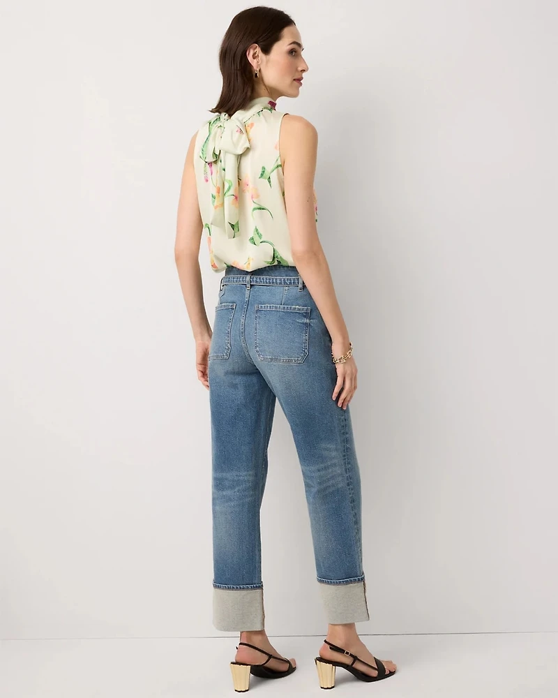 Cuffed High Rise Straight Ankle Jean