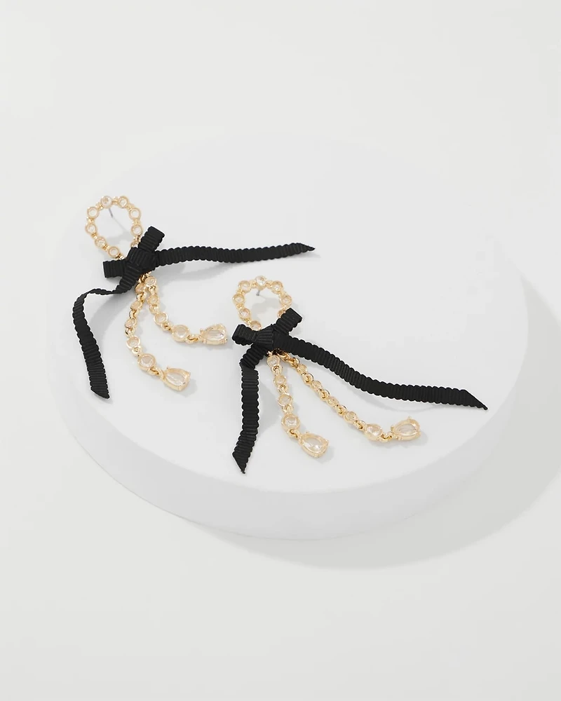 Rhinestone Bow Linear Earrings