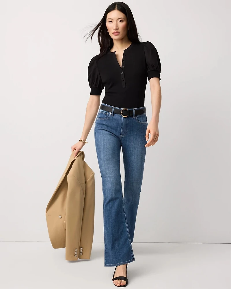 Poplin Puff Sleeve Henley Top