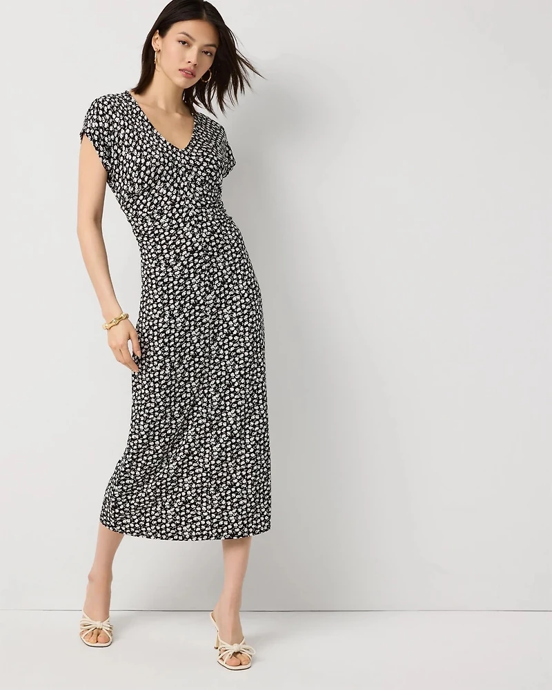 Gathered Waist Short Sleeve Midi Dress