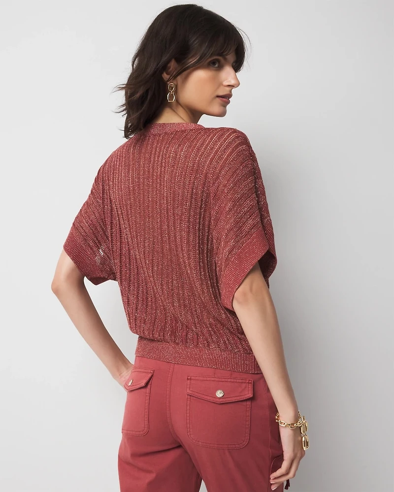Kimono Sleeve Metallic Cardigan Sweater