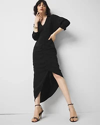 Ruched Crepe Midi Shirt Dress