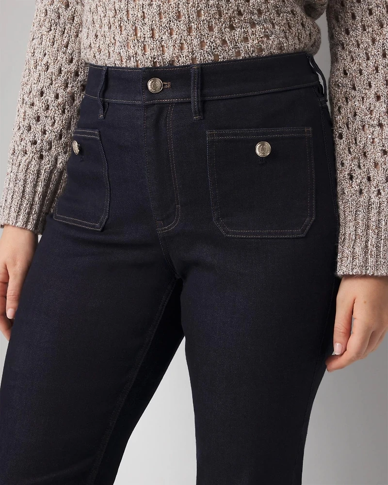 High-Rise Patch Pocket Bootcut Jeans