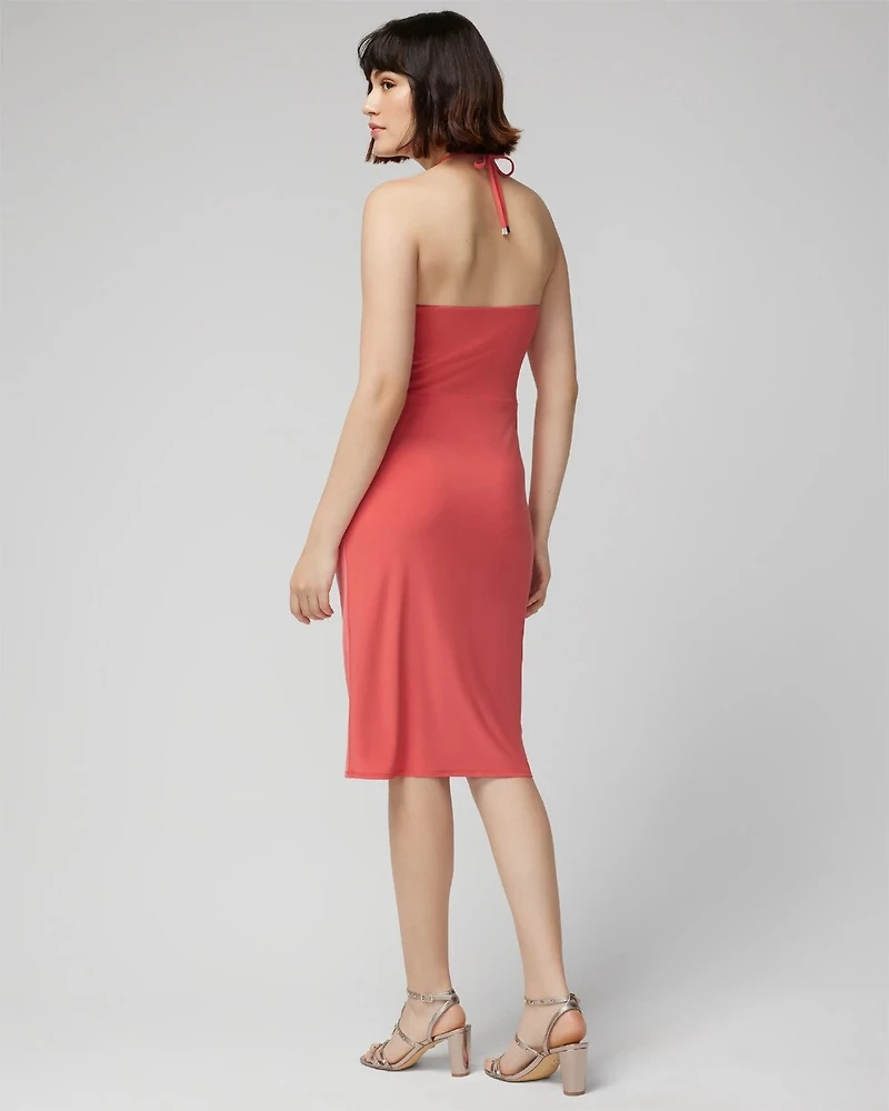 Sleeveless Ruched Halter Matte Jersey Midi Dress