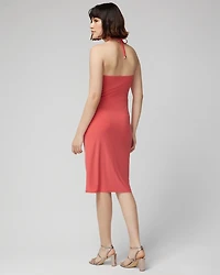 Sleeveless Ruched Halter Matte Jersey Midi Dress