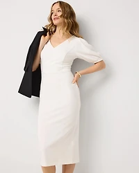 Petite Knit Crepe Sheath Midi Dress