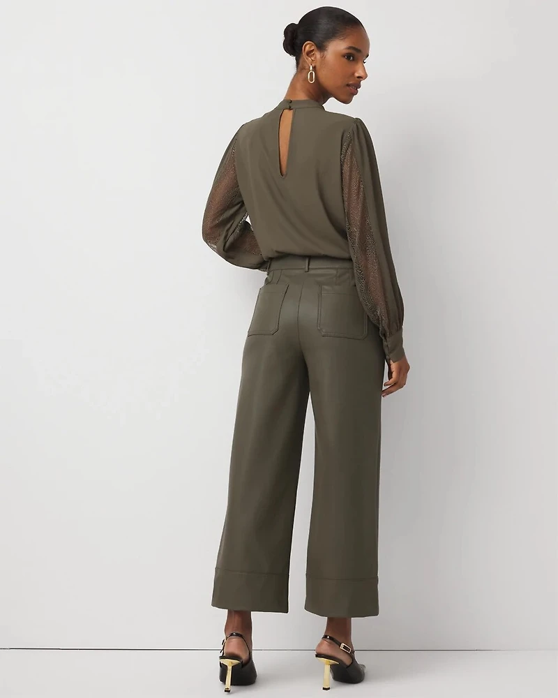 Petite Faux Leather Wide Leg Crop