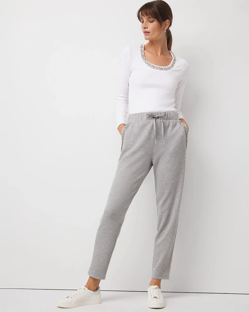 Embellished Satin Trim Jogger