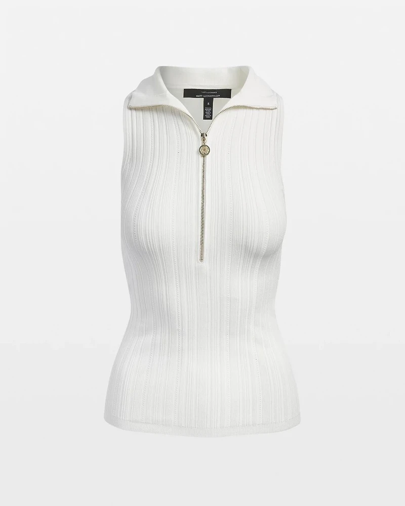 Half Zip Rib Halter Sweater Tank