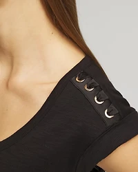 Lace-Up Shoulder Scoop Tee