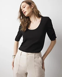 Ruched-Sleeve Scoop Neck Top