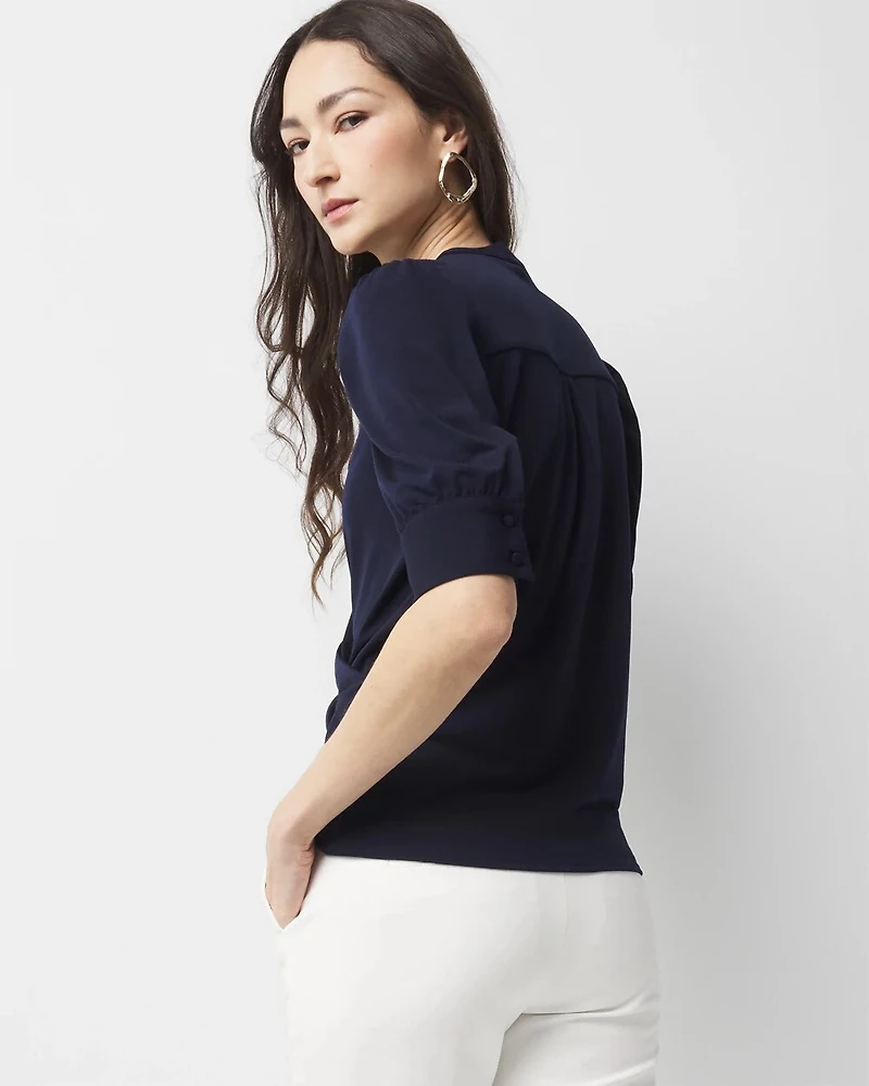 Ruched-Sleeve Surplice Top
