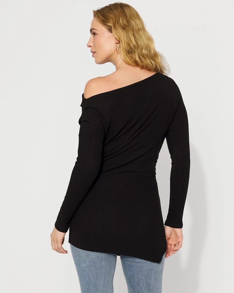 Off-The-Shoulder Rib Snit Top