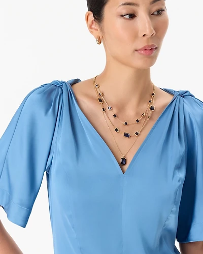 Dark Blue Glass Stones Convertible Necklace