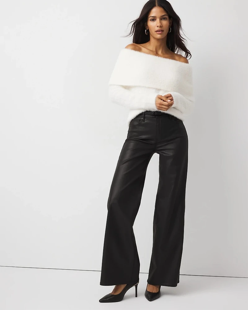 Off-The-Shoulder Brushed Pullover Sweater