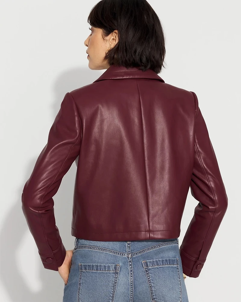 Button-Front Faux Leather Jacket