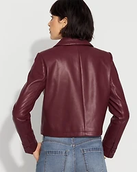 Button-Front Faux Leather Jacket