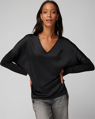 Woven Front Long Sleeve Tee