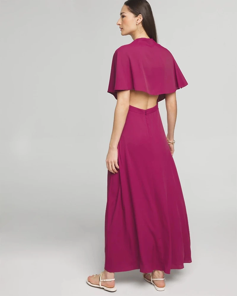 Cape Belted Maxi With Slit Dress