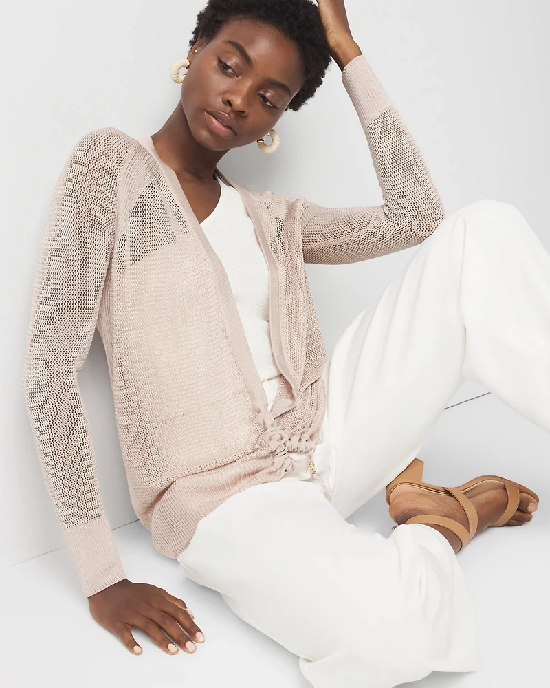 Mesh Cinched Cardigan Sweater