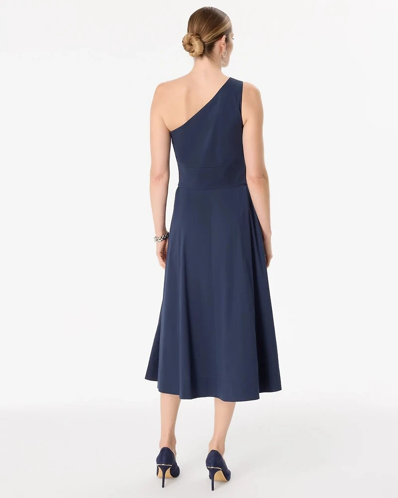 One-Shoulder Poplin Midi Dress