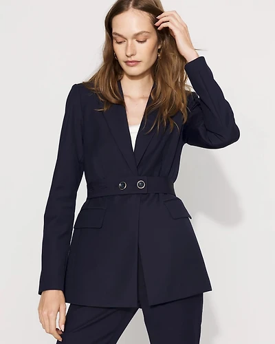 Belted One-Button Blazer Comfort Stretch