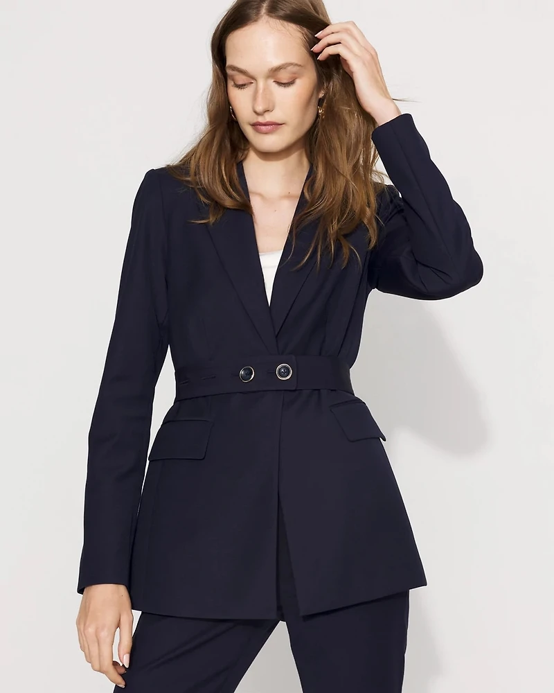 Belted One-Button Blazer Comfort Stretch