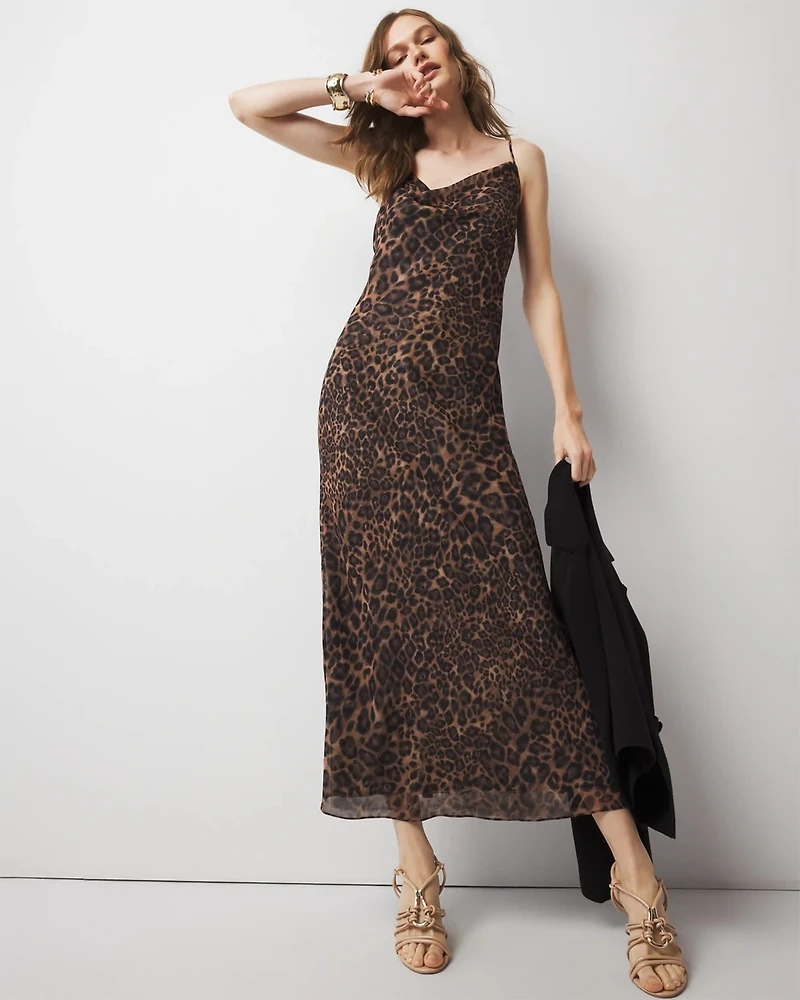 Cowl Neck Leopard Slip Dress