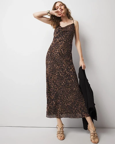 Cowl Neck Leopard Slip Dress
