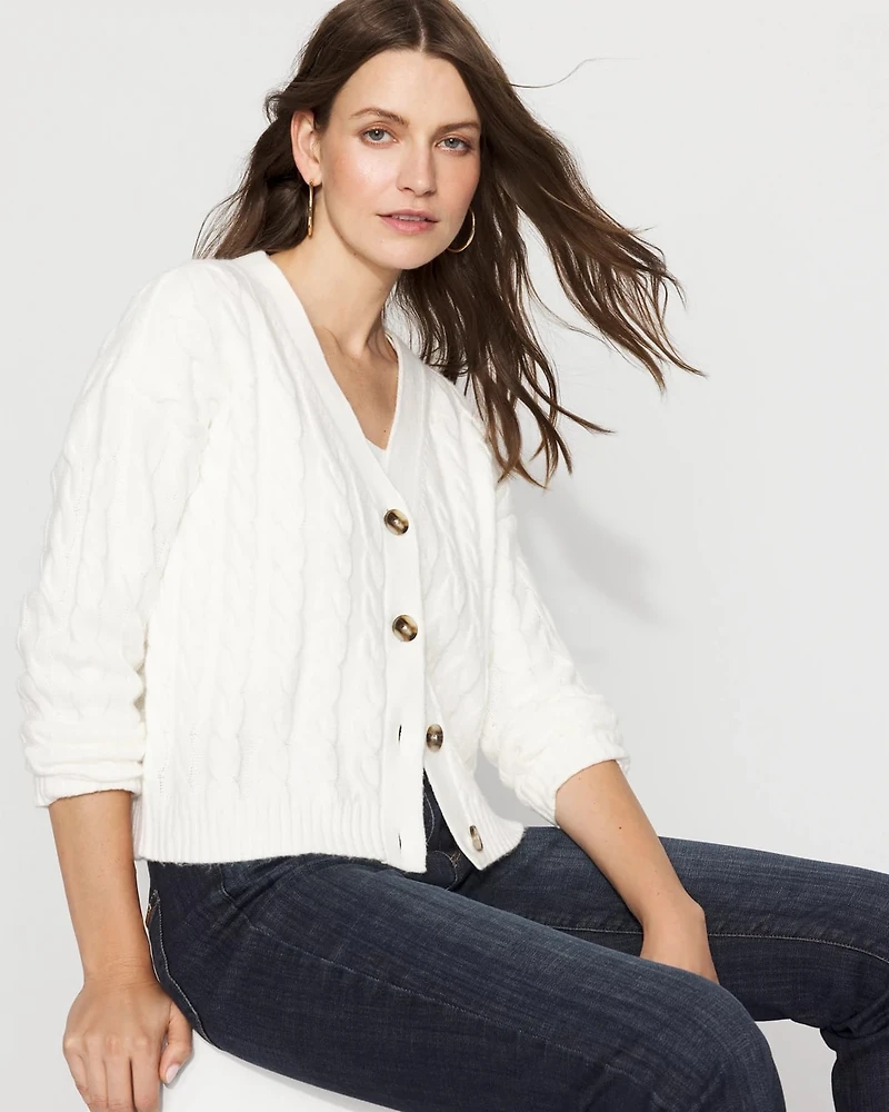 Cable-Knit Button-Front Cardigan