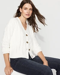 Cable-Knit Button-Front Cardigan