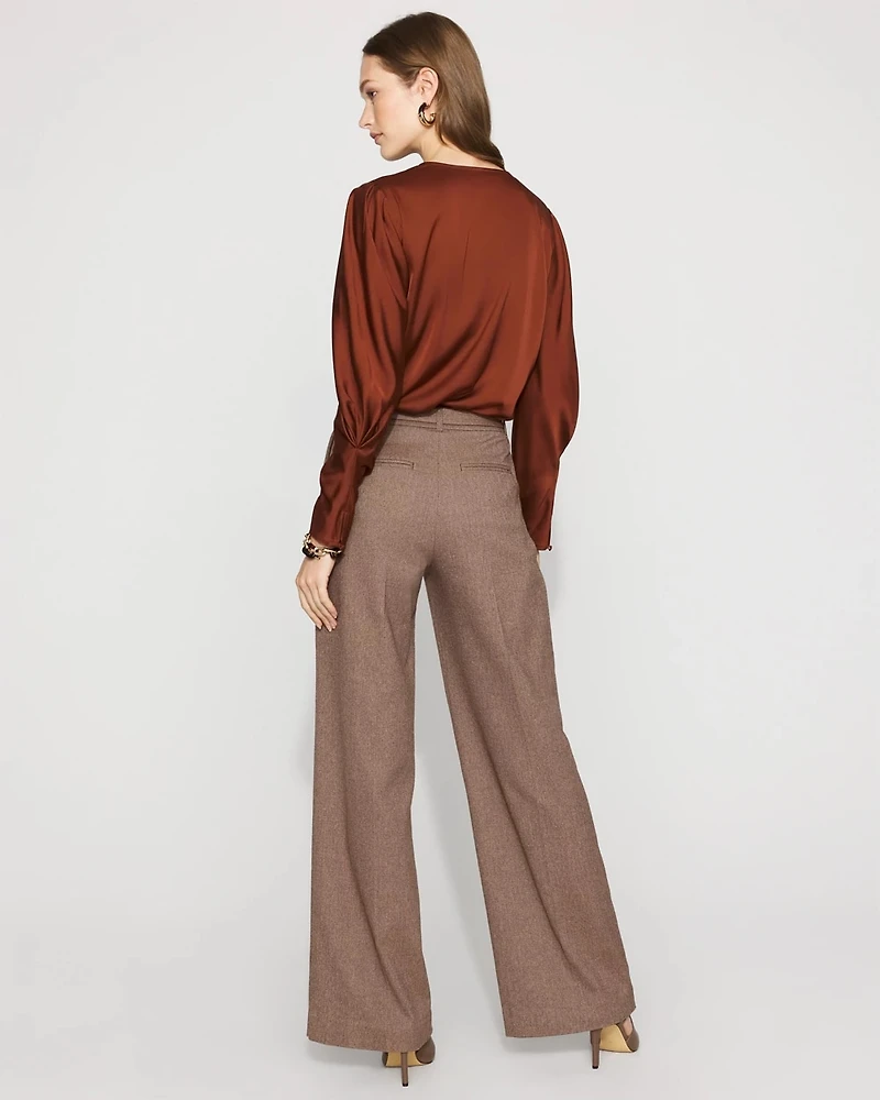 High-Rise Belted Tweed Wide-Leg Pant