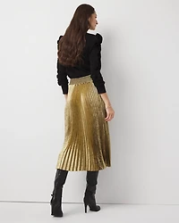 Pleated Chiffon Metallic Midi Skirt