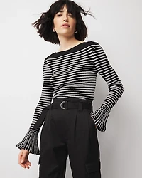 Petite Striped Flared Cuff Sweater