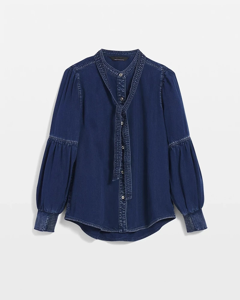 Tie-Neck Denim Shirt