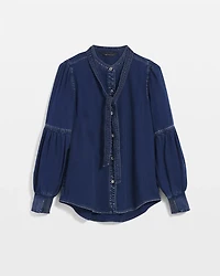 Tie-Neck Denim Shirt