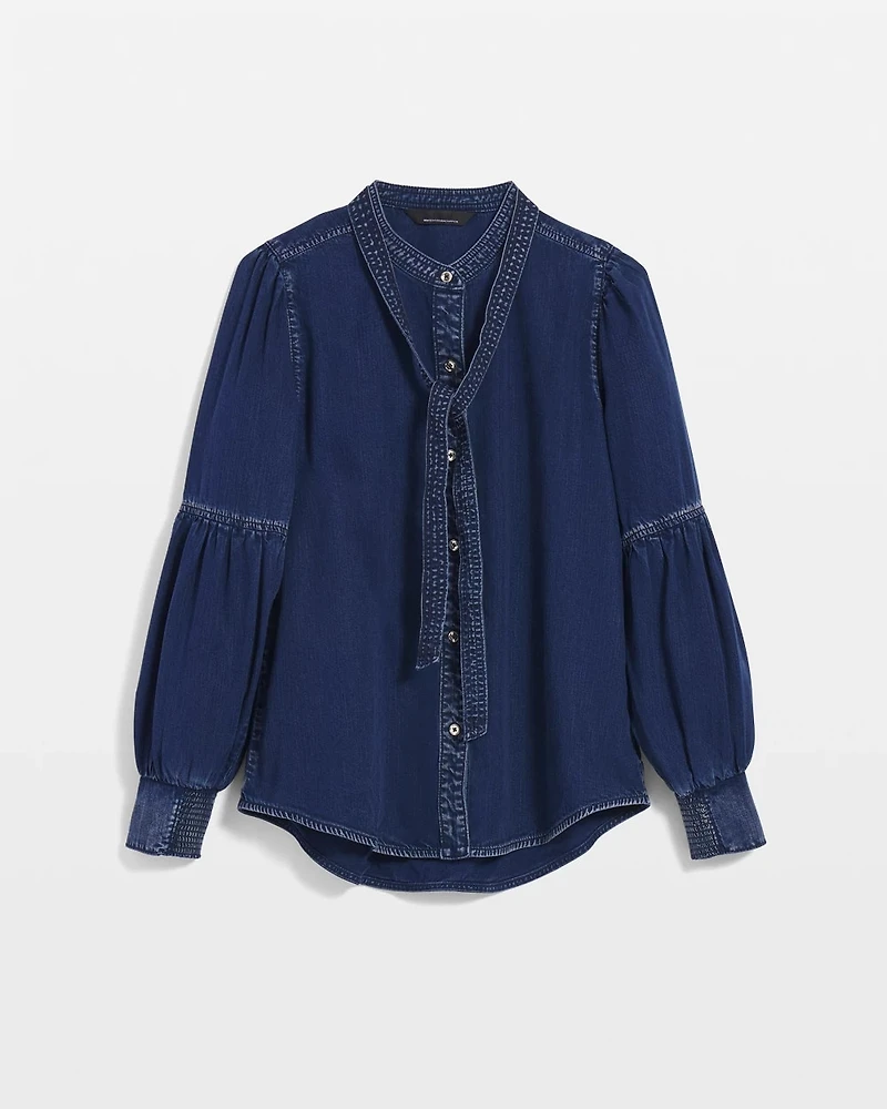 Tie-Neck Denim Shirt