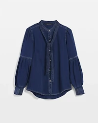 Tie-Neck Denim Shirt