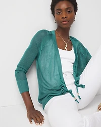Mesh Cinched Cardigan Sweater
