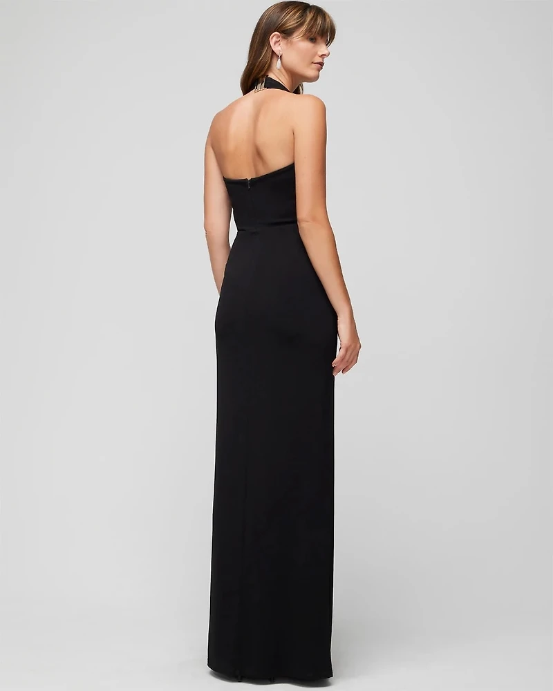 Halter Draped Matte Jersey Dress With Slit
