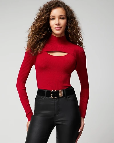 Long Sleeve Cutout Mockneck Top