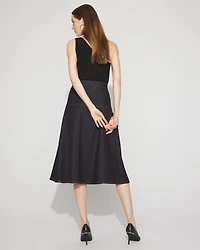 Drop Waist Denim A-Line Midi Skirt