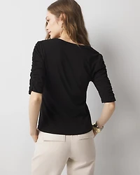 Ruched-Sleeve Scoop Neck Top