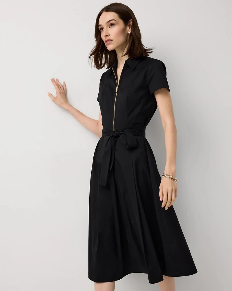 Half-Zip Poplin Shirt Dress